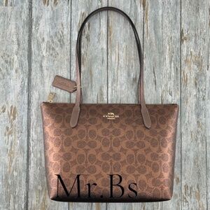 Coach Fiona Zip Tote Bag in Copper Metallic Purse